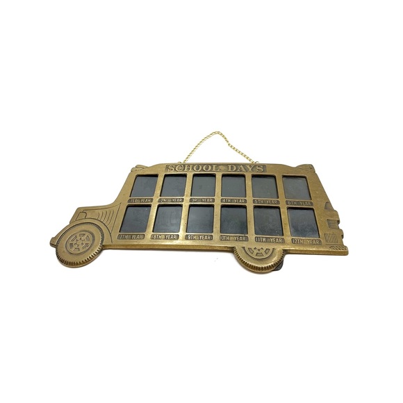 Vintage Accents Vintage Mcm Brass School Bus Yearly Photo Frame